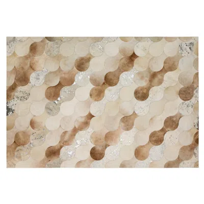 Pre-owned Art Hide Undulating Lines Wavy Customizable Cream, Taupe, Caramel Cosmic Rug Large In Brown