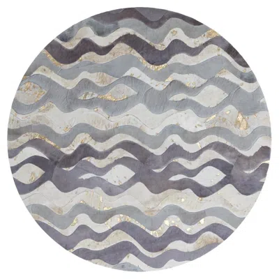 Pre-owned Art Hide Wavy Pattern Cream Customizable Cowhide Gray Susurro Area Rug Large In White