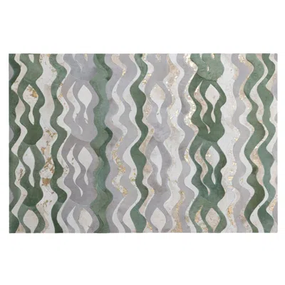 Pre-owned Art Hide Wavy Pattern Cream Customizable Cowhide Jade Susurro Area Rug Small In White