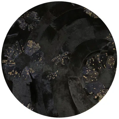 Art Hide X Sasha Biskoff Round Machine Woven Cowhide Area Rug In Black;gold
