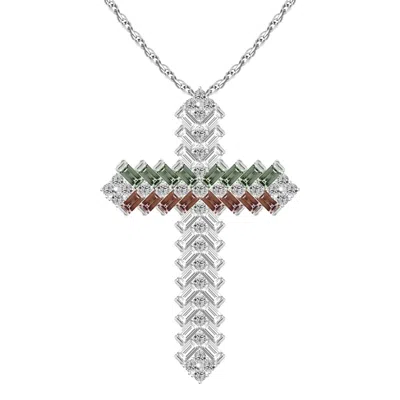Artē Madrid Women's Cruz Deco Chevron Cross Pendant Necklace In Brown/gray/green/white