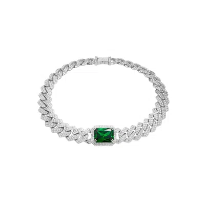 Artē Madrid Women's Pet It On Angular Cuban Chain Choker Necklace - Emerald Green