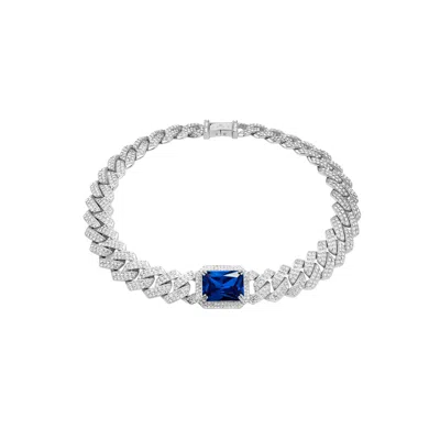 Artē Madrid Women's Pet It On Angular Cuban Chain Choker Necklace - Sapphire Royal Blue