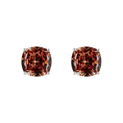 Artē Madrid Women's Prism Cushion-cut Clip-on Stud Earrings - Garnet Brown