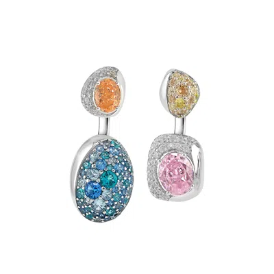 Artē Madrid Women's Sierra Pavé Contour Convertible Stud Earrings With Drop Pendants - Rose Orange & Fancy Pink In Multi