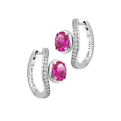 Artē Madrid Women's Sierra Pavé Contour Hoop Earrings - Fuchsia Pink