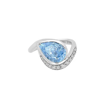 Artē Madrid Women's Sierra Pavé Contour Pear-shaped Solitaire Ring - Aquamarine Blue