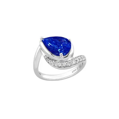 Artē Madrid Women's Sierra Pavé Contour Pear-shaped Solitaire Ring - Sapphire Royal Blue