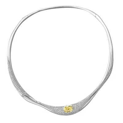 Artē Madrid Women's Sierra Sculpted Pavé Contour Collar Necklace - Canary Yellow In Metallic