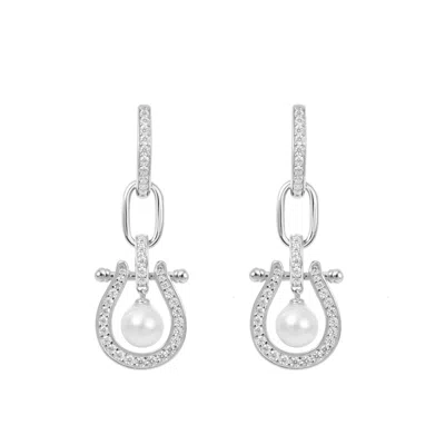 Artē Madrid Women's Silver Seaside Treasures Herradura Pearl Two-way Drop Earrings - White Gold