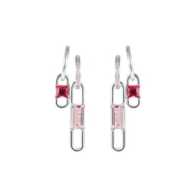 Artē Madrid Women's Toggle Convertible Double Hoop Earrings With Reversible Drop Charms - Morganite Pink
