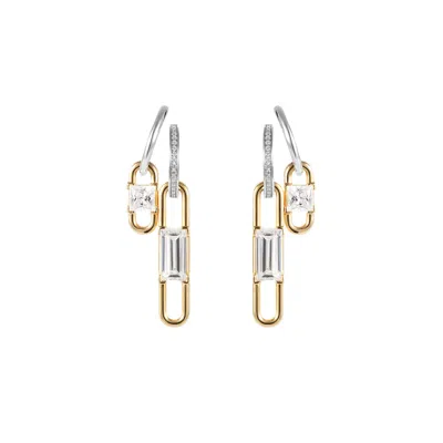 Artē Madrid Women's Toggle Convertible Double Hoop Earrings With Reversible Drop Charms - White