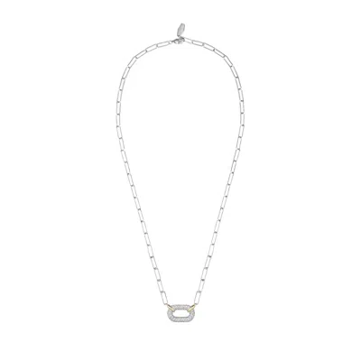 Artē Madrid Women's Toggle Puffy Oval Link Necklace - White