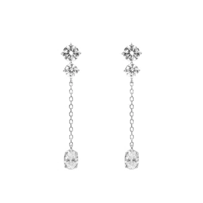 Artē Madrid Women's White Gemma Oval Dangle Earrings - Clip-on