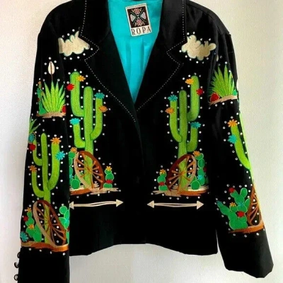 Pre-owned Art Men 2pc Country Western Horse Embroidered Wedding Cocktail & Prom Outfits In Black