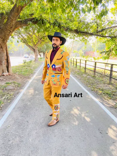 Pre-owned Art Men 2pc Piece Western Designer Suit | Custom Made Embroidered Cotton Designer In Yellow