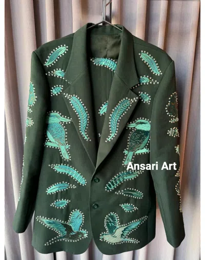 Pre-owned Art Men's Green 2pc Bespoke Customized Designer Western Wedding Cocktail Prom Outfit