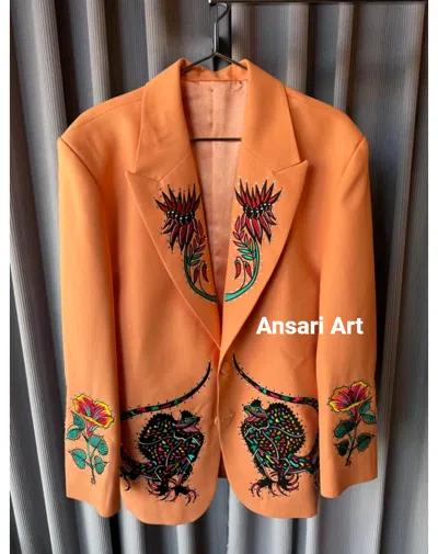 Pre-owned Art Men's Orange 2pc Customized Western Wedding Cocktail And Prom Py Outfits