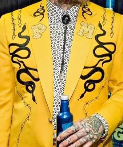 Pre-owned Art Men Yellow 2pc Custom Made Snake Embroidered Country Western Wedding Prom Outfit