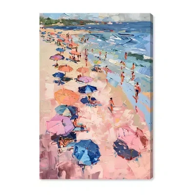 Art Remedy "beach Side Joys" Giclee Nautical And Coastal Canvas Art In Pink