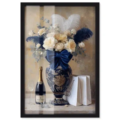 Art Remedy Blue Floral Feathers Kitchen Decor Shadowbox Print By  In Black