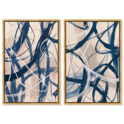 Art Remedy Blue Lines Set Canvas Set Of 2 Luxe Abstract Sets By  In Wrapped Canvas