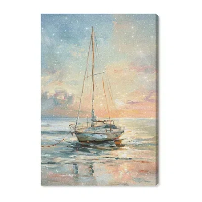 Art Remedy "boat On The Shore" Giclee Nautical And Coastal Canvas Art In Blue