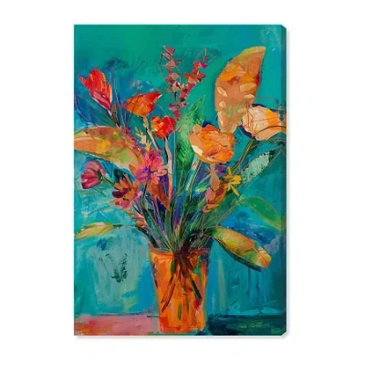 Art Remedy "bold And Bright Flower Vase" Giclee Floral And Botanical Canvas Art In Blue