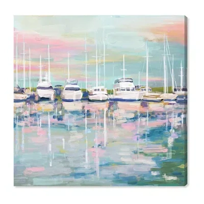 Art Remedy "coastal Dock" Giclee Nautical And Coastal Canvas Art In White