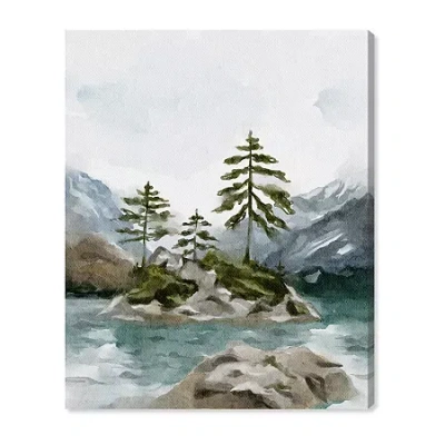 Art Remedy "cold Winter Lake" Giclee Nature And Landscape Canvas Art In Green