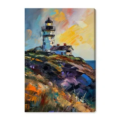 Art Remedy "colorful Lighthouse" Giclee Nautical And Coastal Canvas Art In Blue