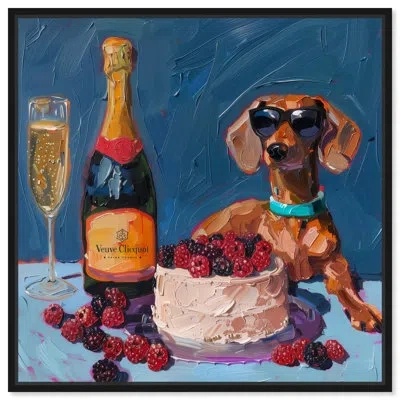 Art Remedy Doxxie And Berry Cake Canvas Trendy Kitchen Art By  In Black Framed