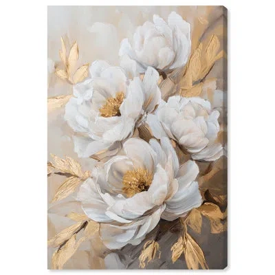 Art Remedy Elegant Flower Art Canvas, Blooming In The Golden Mist In Wrapped Canvas