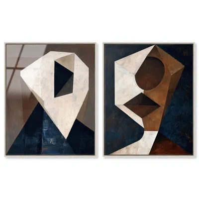 Art Remedy Faceted Forms Framed Acrylic Print Modern Wall Decor Set By , Silver Frame, 36 X 45 In Multi