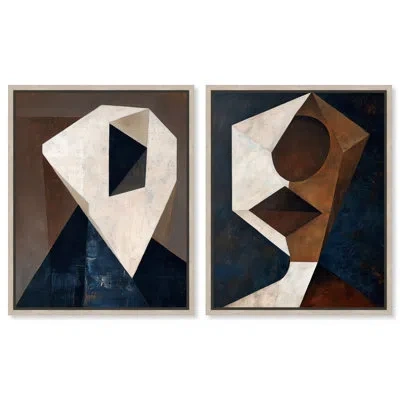 Art Remedy Faceted Forms Framed Canvas Print Modern Wall Decor Set By , Blonde Frame, 24 X 30 In Multi