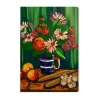 Art Remedy "floral Vase And Fruits" Giclee Floral And Botanical Canvas Art In Green