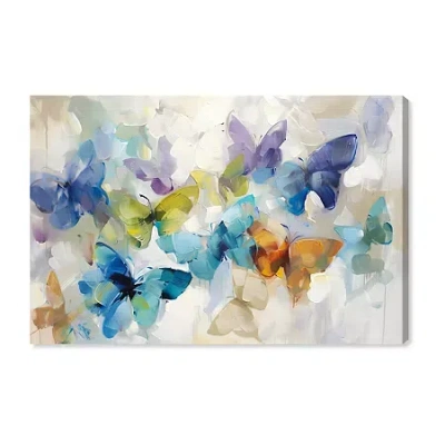 Art Remedy "fluttering Butterflies" Giclee Animals Canvas Art In Purple