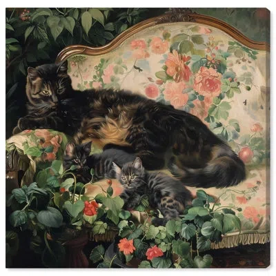 Art Remedy Lounging Cats Ii Canvas By , Black Frame In Wrapped Canvas,wrapped Canvas