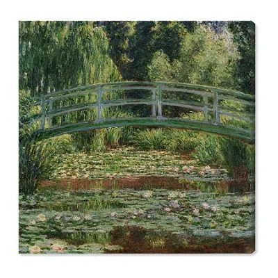 Art Remedy "monet - The Japanese Footbridge And The Water Lily Pool Giverny" Giclee Floral And Botanical Canvas In Green