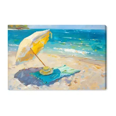 Art Remedy "morning Beach View" Giclee Nautical And Coastal Canvas Art In Blue