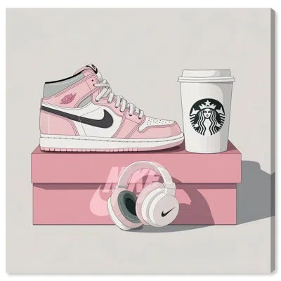 Art Remedy Pink Sneaker And Headphones Canvas By  In Wrapped Canvas,wrapped Canvas