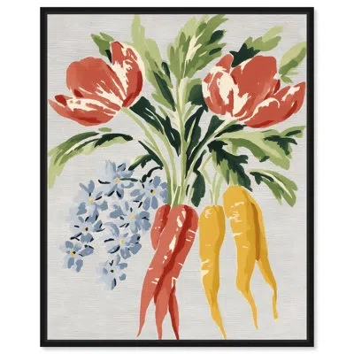 Art Remedy Rabbit's Bouquet I Kitchen Art Canvas Print By  In Black Frame