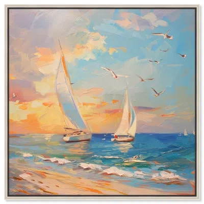 Art Remedy Sailboats In The Sunset Framed Sailing 1 Piece Canvas Wall Art 56057 In Wrapped Canvas
