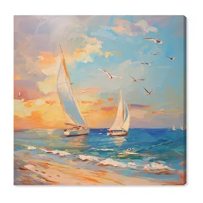 Art Remedy "sailboats In The Sunset" Giclee Nautical And Coastal Canvas Art In Blue