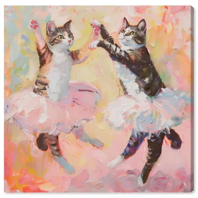 Art Remedy Spring Cat Ballet Canvas Cute Pet Art Prints By  In Wrapped Canvas