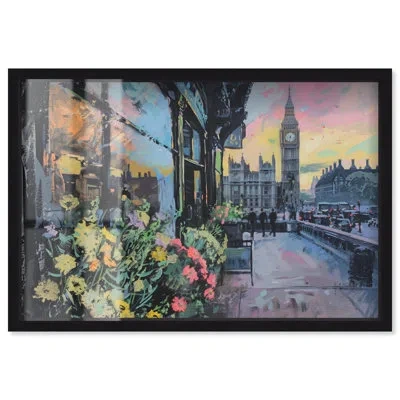 Art Remedy Spring Flower Shop London Travel Art Shadowbox Print By  In Black