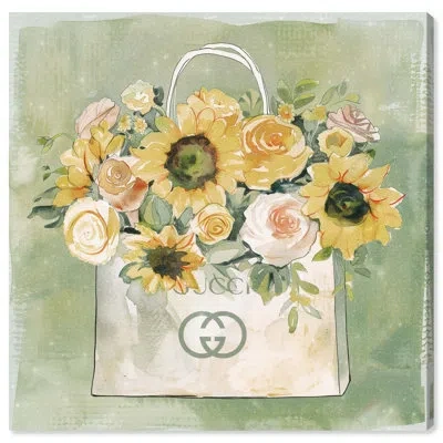 Art Remedy Spring Sunflower Shopping Bag Canvas Fashion Art Prints By  In Wrapped Canvas