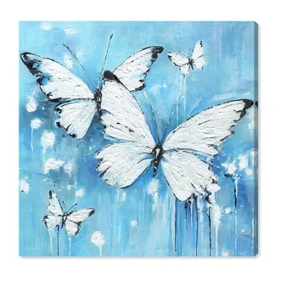 Art Remedy "textured Blue Butterflies" Giclee Animals Canvas Art