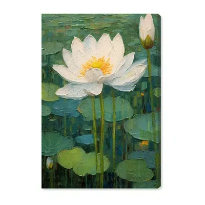 Art Remedy "this Is My Waterlily" Giclee Floral And Botanical Canvas Art In Green