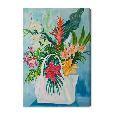 Art Remedy "tropical Flower Bag" Giclee Floral And Botanical Canvas Art In Green